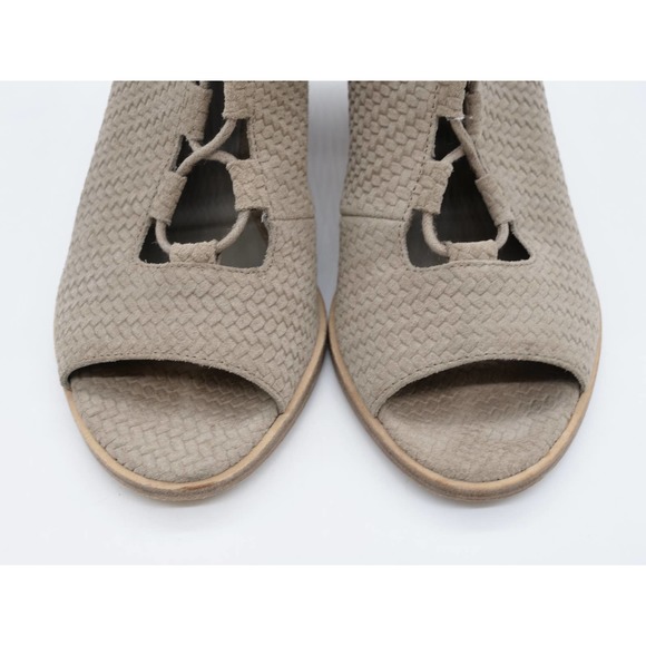 Eileen Fisher Booties Womens 8.5 Beige Suede Lace Up Peep Toe Cuban Ankle Boot - Picture 6 of 11